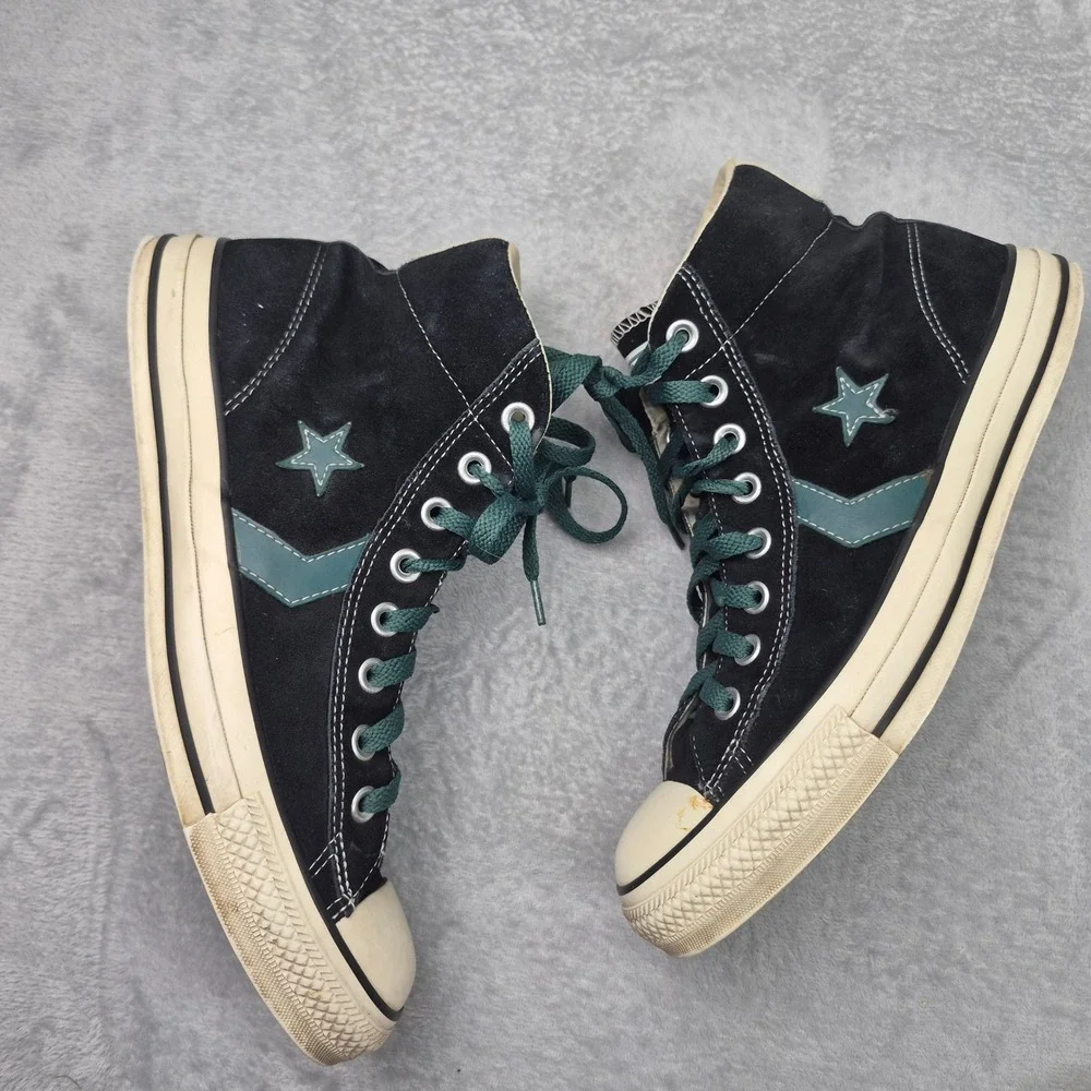 Converse Star Player High Top Black Suede Teal Green Star Chevron Sneakers Men 9
